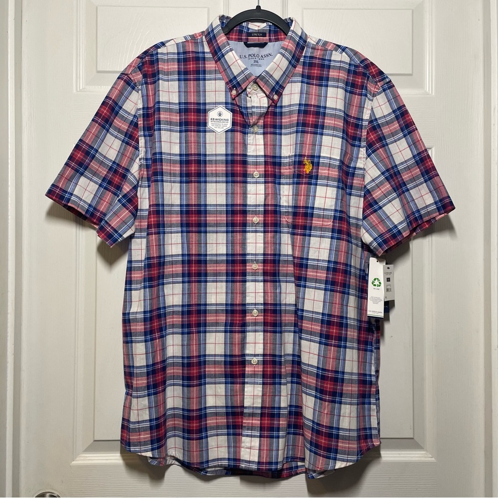 Brand New (NWT) U.S POLO ASSN. Mens 2XL Button Down Plaid Shirt Casual Light Top
